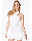 Missguided Kika Cream Bodycon Halterneck Dress - Lyst
