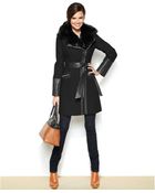 Via Spiga Petite Faux-Fur-Collar Belted Walker Coat - Lyst