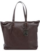 Longchamp Dark Brown Leather Logo Embossed 'Lm Cuir' Shopping Tote - Lyst