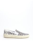 Saint Laurent Black And White Leopard Printed Canvas Slip On Loafers - Lyst
