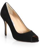 Manolo Blahnik Peepti Suede Peep-Toe Pumps - Lyst
