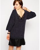 Asos Jumper With V-Back And Lace Insert - Lyst