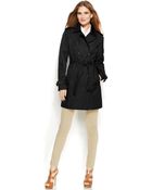 Michael Kors Michael Faux-Leather-Trim Trench Coat - Lyst