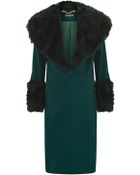 House Of Holland Green Fur Collar Coat - Lyst