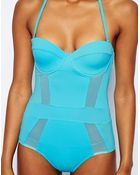 Asos Cupped Mesh Insert Bandeau Suit - Lyst
