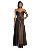 Aidan Mattox Black And Nude Embellished Drop Waist Sheer Mesh Gown - Lyst