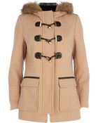 River Island Camel Faux Fur Hood Duffle Coat - Lyst