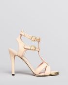 Stuart Weitzman Open Toe Sandals - Accent T Strap High Heel - Lyst