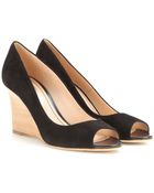 Tod's Suede Peep-Toe Wedges - Lyst