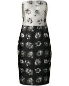 Lela Rose Floral Print Silk Strapless Dress - Lyst