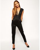 Asos Scuba Jumpsuit With Deep Plunge Detail - Lyst