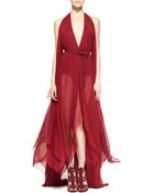 Donna Karan New York Belted Paneled Chiffon Evening Gown - Lyst