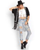 Forever 21 Embroidered Fringe Cardigan - Lyst