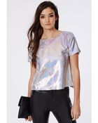 Missguided Open Back Sequin Shell Top Silver - Lyst