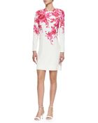 Lela Rose Long-Sleeve Floral-Print Shift Dress - Lyst