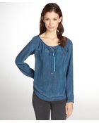 Rebecca Taylor Navy And Teal Long Sleeve Kimono Print Scoop Neck Blouse - Lyst
