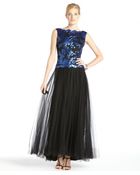 Tadashi Shoji Sapphire And Black Sequined Cotton Blend Tulle Gown - Lyst