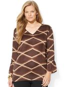Lauren by Ralph Lauren Plus Size Bellsleeve Geoprint Top - Lyst
