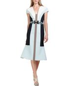 Carolina Herrera Colorblock Wool Crepe Dress - Lyst