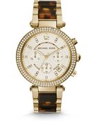 Michael Kors Parker Gold-Tone Tortoise Acetate Watch - Lyst