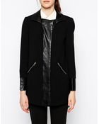 See U Soon Longline Biker Coat With Pu Contrast - Lyst