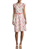 Carolina Herrera Printed Ruffle-Sleeve Dress - Lyst
