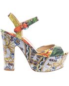 Dolce & Gabbana Majolica-Print Leather Platform Sandals - Lyst