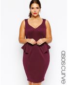Asos Curve Exclusive Scuba Dress With Deep Plunge And Peplum - Lyst
