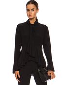Chloé Tie Front Crepe De Chine Blouse with Ruffle Detail - Lyst