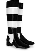 Saint Laurent Striped Patent-Leather Knee Boots - Lyst
