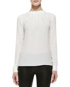 Michael Kors Pleated-Neck Long-Sleeve Shell - Lyst
