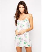 Asos Blossom Print Lace Detail Slip - Lyst