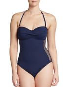 Ivanka Trump Mesh Paneled Halter Maillot Swimsuit - Lyst