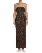 Sue Wong Floral-Beaded Strapless Gown - Lyst
