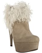 Fendi Beige Suede Shearling Trim Platform Booties - Lyst