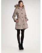 Burberry Brit Fur Trimmed Canvas Coat - Lyst