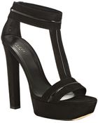 Gucci Black Kid Suede T-strap Piped Sandals - Lyst