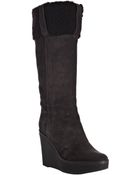 Saint Laurent Brown Suede Aspen Shearling Cuff Wedge Boots - Lyst