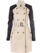 Burberry Prorsum Leather and Cotton Trench Coat - Lyst
