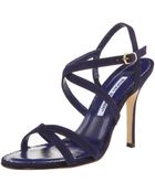 Manolo Blahnik Suede Crisscross Sandal - Lyst