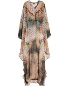 Halston Printed Silk-chiffon Maxi Kaftan - Lyst