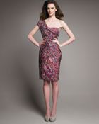 Lela Rose Printed One-shoulder Dress - Lyst