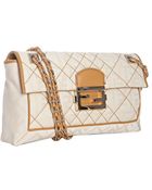 Fendi Cream Quilted Zucca Canvas Baguette Shoulder Bag - Lyst