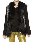 Balmain Goathair Trim Embroidered Leather Vest - Lyst