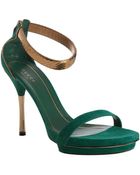 Gucci Emerald Suede Snakeskin Ankle Strap Sandals - Lyst
