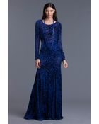Oscar de la Renta Burnout Velvet Longsleeve Gown - Lyst