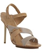 L.A.M.B. Ivory Leather and Fabric Kandis Strappy Sandal - Lyst