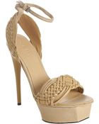 L.A.M.B. Tan Leather Kesha Woven Platform Sandals - Lyst