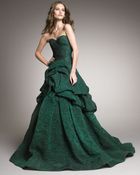 Monique Lhuillier Tufted-skirt Strapless Gown - Lyst