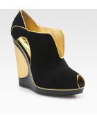 Saint Laurent Suede Cutout Wedge Ankle Boots - Lyst